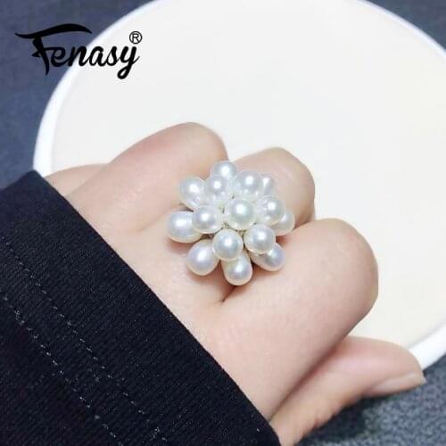 FENASY Many Pearls Natural Freshwater Pearl Rings For Women Handcrafted Female 925 Sterling Silver Party Ring Fine Jewelry