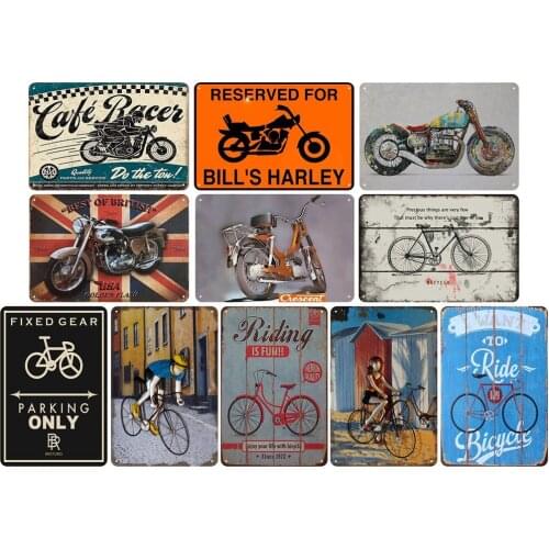 Vintage Metal Poster of Riding Is Fun Enjoy Your Life with Bicycle Motorbike for Street Sign Yard Sign Farmhouse GamerRoom Decor