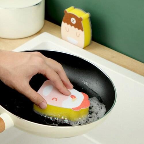 1Pc Cartoon Kitchen Eraser Double-sided Scouring Pad Cleaning Sponge Household Kitchen Supplies Dishwashing Wipe