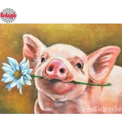 5D DIY Diamond Embroidery Painting cross stitch cartoon pig flower 3d picture beads diamond Mosaic animal full square decor gift