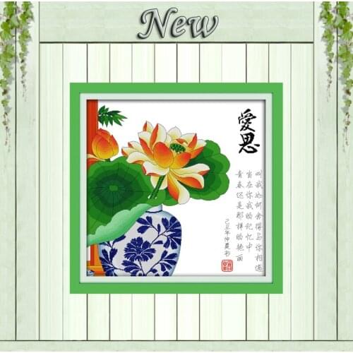 Love thinking flower lotus painting counted printed on canvas DMC 14CT 11CT Chinese Cross Stitch Needlework Sets Embroidery kits