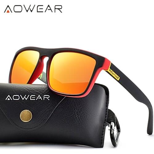 AOWEAR Classic Men Square Sunglasses Vintage Plastic Mirror Polarized Sun Glasses Male Women Driving Eyewear Goggle with Case