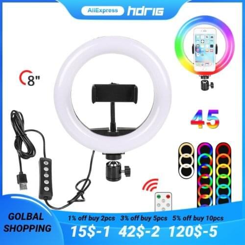 HDRiG LED Ring Light Adjustable 8-Inch RGB LED Photography Light Suitable For Outdoor Photography Etc