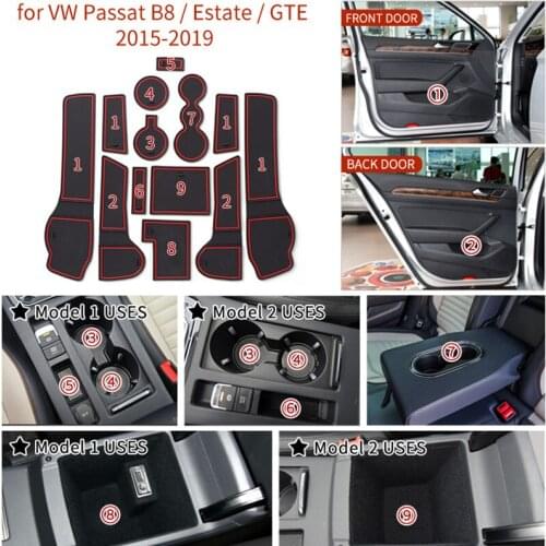 For VW Passat B8 2015 -2019 Volkswagen 3D Rubber Mat Lnterior Anti Slip Mat Door Slot Pad Cup Cushion Groove Mat Car Accessories