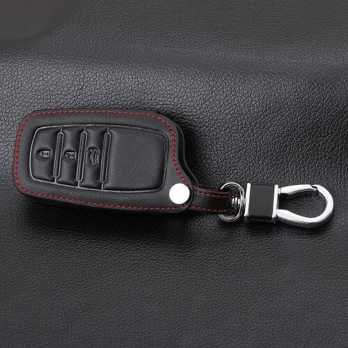 3 Buttons Leather Key Cover Cases For Toyota Miral Fortuner Rav4 Highlander Crown Smart Key KeyChain Fob Car-Styling