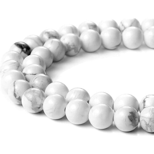 High Quality Round Natural Stone White Howlite Loose Strand Beads 4 6 8 10 12 14MM 15" Pick Size for DIY Jewelry Making Bracelet
