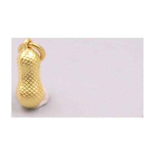 Fine Pure 999 24K Yellow Gold 3D Small Peanut Pendant Men Women Lucky Gift 0.7g / 14*5mm