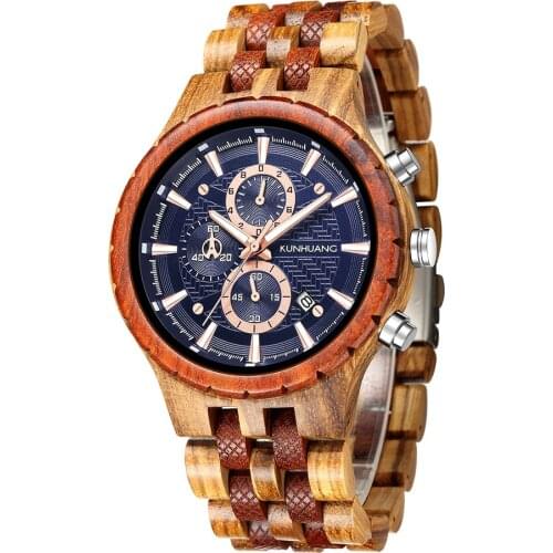 KUNHUANG2020 New Mens Watch Top Brand Luxury Fashion Sports Multi-Function All Wooden Quartz Watches Wood Watches