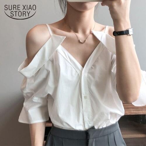 Summer One-shoulder Sling Shirt Women French Off-the-shoulder Blouse Women Casual Sexy Solid Color Korean Version of Chic 15118
