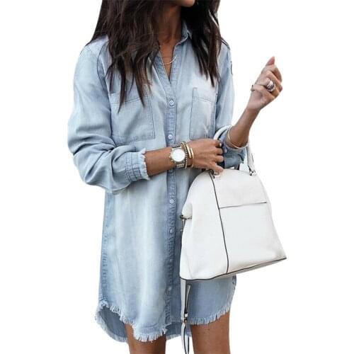 Fashion Women Turn Down Collar Long Sleeve Tassel Denim Shirt Long Cardigan 2020 Tops Loose Casual Women Shirts