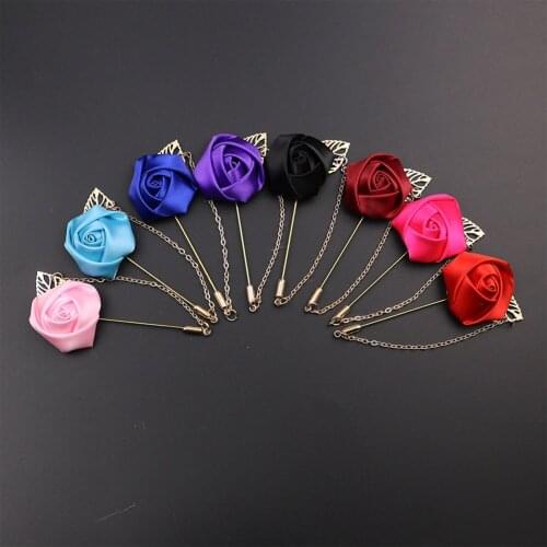 Fashion Mens Suits Gold Leaves Roses Brooches Corsage Colla Flowers Long Needle With Chain Handmade Lapel Pin Brooch