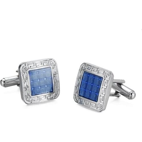 Fashion simple blue plaid shirt Cufflinks French groom wedding clothing accessories, 1 pairs of free delivery