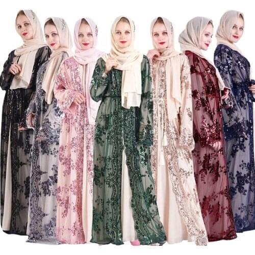 2020 Abaya Dubai Muslim Dress Luxury High Class Sequins Embroidery Lace Ramadan Kaftan Islam Kimono Women Turkish Eid Mubarak