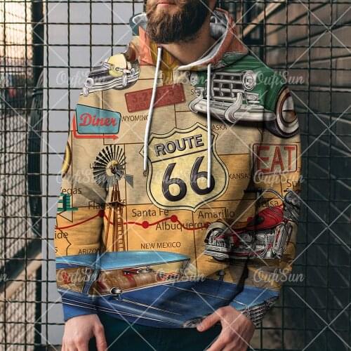 3D Route 66 Mens Hoodie Fall/Winter 2021 New Design Mens Hoodie Fashion Print Mens Street Fashion Trend Top
