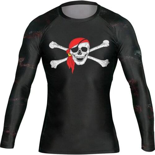 Mens Skull & Crossbones Sun Protection Rash Guard Shirts Snorkeling Kayaking Sailing Boarding Waterskiing Clothing