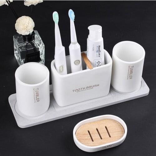 Bathroom Set Ceramic The Bathroom Decor Liquid Soap Dispenser Toothbrush Holder Cups Soap Dish Tray Set Washroom Products Decor