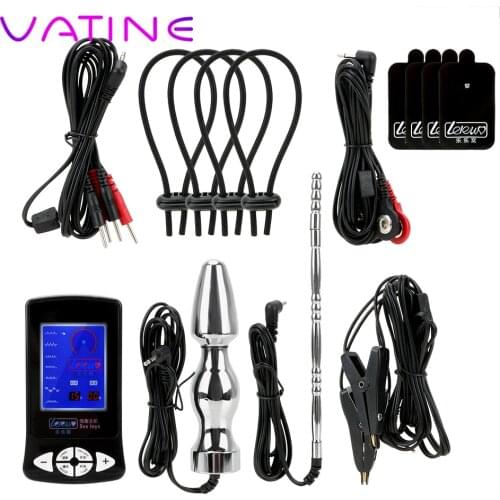 VATINE Electric Shock Stimulate Set Cock Rings Anal Plug Penis Plug Massage Pad Medical Themed Toys Nipple Clamps Sex Toys