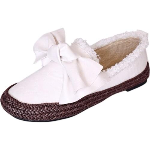 Spring and autumn new literary leather womens flat shoes fashion bow shoes