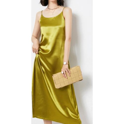 New Pure Color Acetic Acid Satin Long Dress Is Fashionable, Simple and Versatile, and It Is A Base Skirt with Suspenders