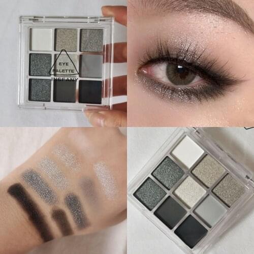 9 Colors Eyeshadow Palette Cool Tinted Black Smokey Palette Matte Glitter Eyeshadow Palette Smoky Eyeshadow Eye Pigments Palette