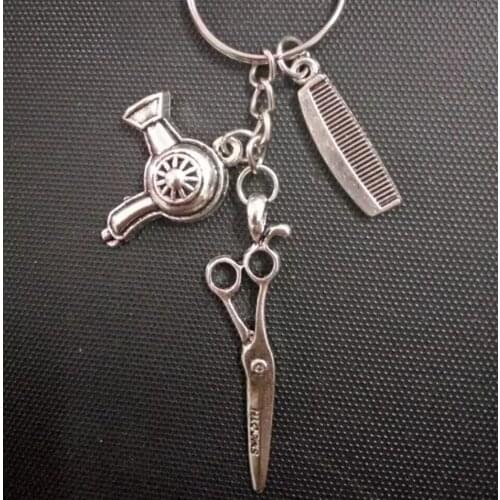 Hairdresser gift-Scissors&Comb Key chain 25mm Key Chain Rings Charms Hair dryer Pendant Decorative KeyChain Bags Gifts D411