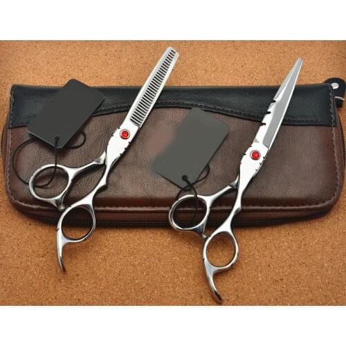 6.0 inch Brand Red Gem TOP GRADE Hairdressing Scissors 440C 62HRC Barbers Cutting Scissors Thinning Shears Hair Scissors