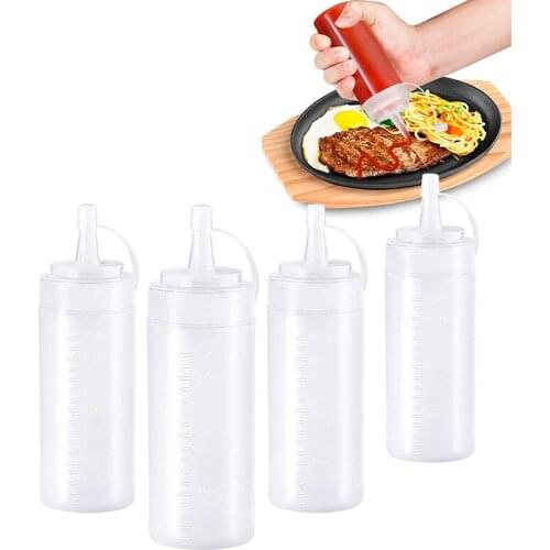 Plastic Squeeze Condiment Bottles Sauce Bottle with Cap for Cooking Sauce Containers Kitchen Squeeze Bottle Dispenser