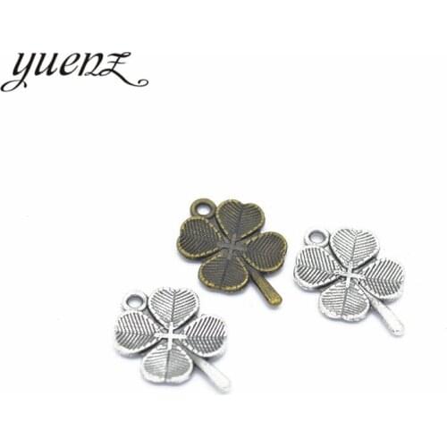 YuenZ 2 colour 25pcs Antique silver color Charms lucky four leaf clover Making pendant fit DIY Handmade Jewelry 20*13mm Q403