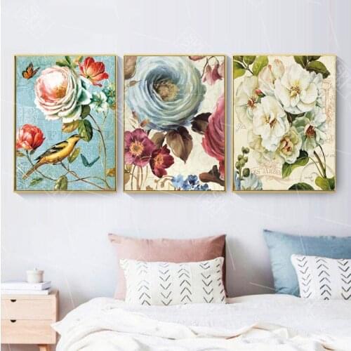 Nordic Home Decoration Posters Retro Flowers and Birds Animal Canvas Painting Prints Living Room Murals Frameless Paintings