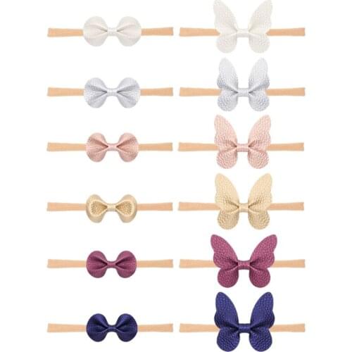 10pcs/lot Newborn Headband Synthetic Leathers Bow Butterfly Headbands For Girls Candy Color Soft Nylon Hair Accessories