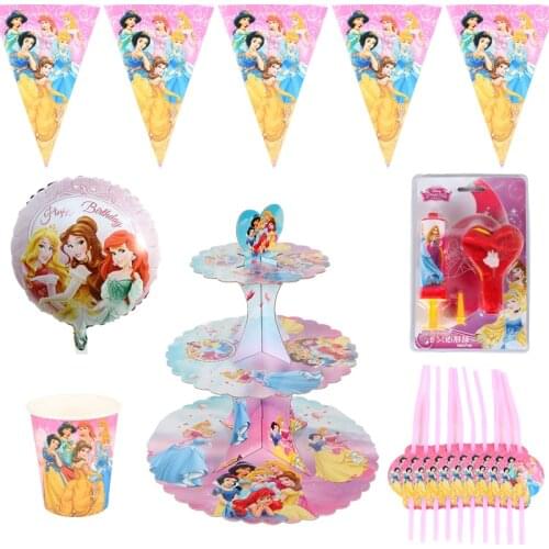 Princess Theme Cartoon Party Supplies Flag Banner Tableware set Pennant Paper Bunting Happy Birthday Party Baby Shower Decoratio
