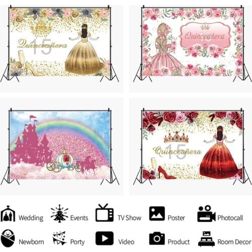 Fifteen-year-old Princesses Sweet Quinceanera Party Backdrops Photo Background Decorations for Birthday Photography Photocall