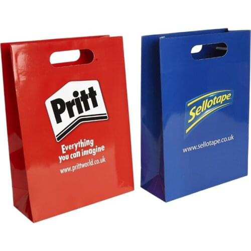 Luxury paper carrier bag with gloss or matt finish and die cut handles multi colour printing