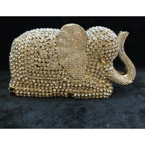 Luxury Full Crystals Gold/Silver Elephant Shape Party Clutch Fashion Diamond Evening Bag Handbag High-End Banquet Ladies Clutch