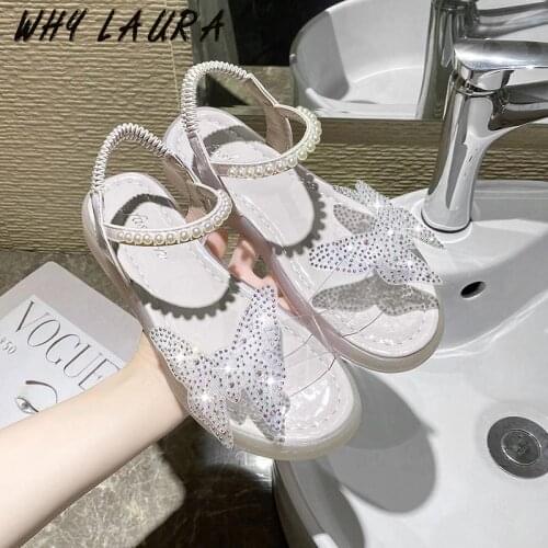 Diamond sandal non-slip comfortable soft sole lightweight fairy wind butterfly beach flat shoe 2021 new fashion casual outside w