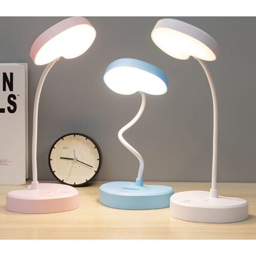 LED Heart Desk Lamp Rechargeable Stepless Dimming Table Lamp Childrens Bedroom Bedside Lamp Student Learning Night Light