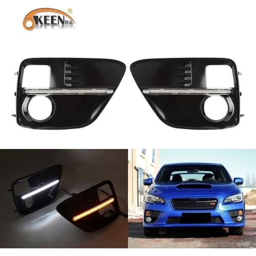 OKEEN 2pcs Car LED Daytime Running Light for Subaru WRX 2015 20016 2017 White Day Light Yellow Turn Signal Light Fog Lamp
