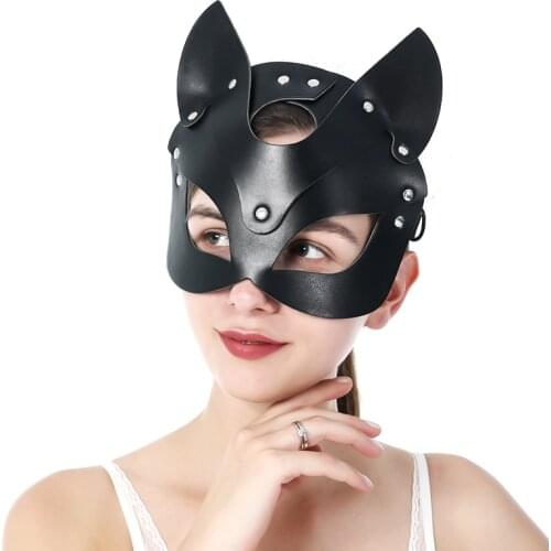 UYEE Sexy Gril Leather Mask For Women Bdsm Fetish Half Eyes Cosplay Face Cat Mask Halloween Carnival Party Masks Face Mask