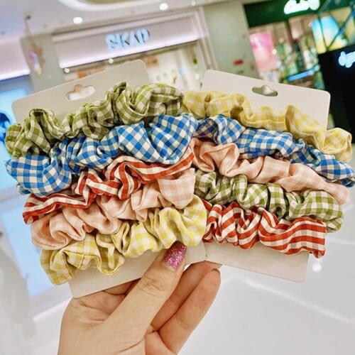 Plaid Colorful Bow Satin Daisy Hair Scrunchies Ponytail Holder Hairband Scrunchy 2021 New Hair Ties Hair Accessories Gift