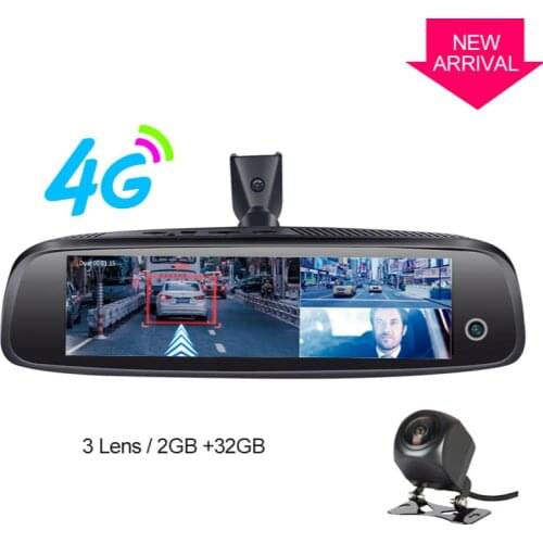 Three videos Mirror Cameras 2GB+32GB Dash Cam 4G Android HD 1080P Auto Camera GPS WIFI ADAS Car DVR with Rear View