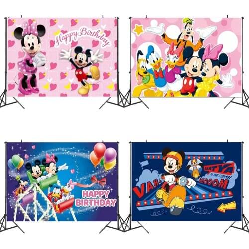 Mickey Minnie Mouse Theme Birthday Party Photography Backgrounds Vinyl Cloth Baby Shower Photo Shootings Backdrops Decorations