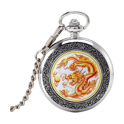 Vintage Enamel quartz watch Large Dragon Pearl Flip classic folk style pocket watch ms.man watches PO368