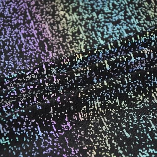 50cm*137cm Colorful Reflective Fabric Black Star Printing Fabric Bright and Colorful Fabric for DIY Sewing Clothing