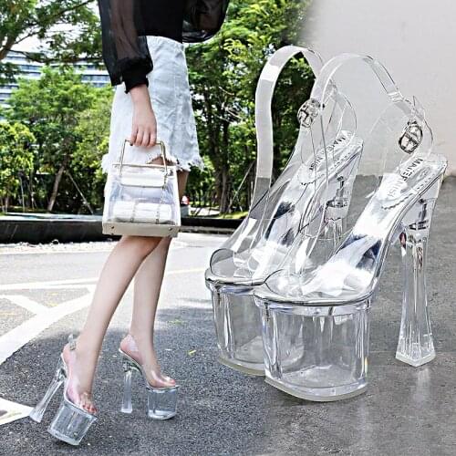 2021 New European And American Fashion Fish Mouth Sandals Ladies Catwalk Sexy Transparent Platform Super High Heel Shoes