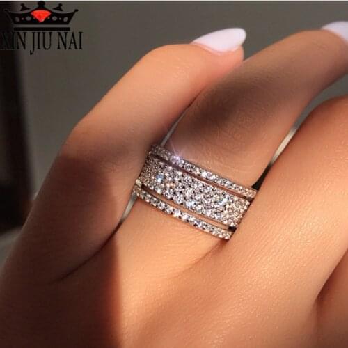 New High Quality Luxury Simple Zircon Silver 925 Ring Women Wedding Engagement Party Classic Ring Jewelry Gift for Girlfriend
