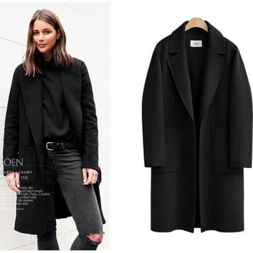 Womens Wool Blend Thicken Long Loose Lapel Winter Overcoat Outwear Trench