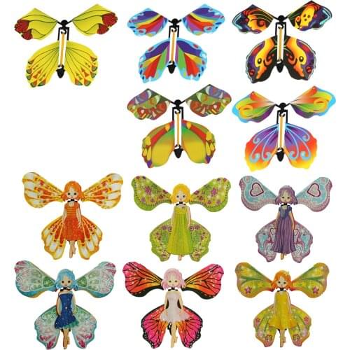 1PC Fairy Rubber Band Powered Wind Up Butterfly Flying In The Book Toy Great Surprise Gift For Home Wall Decor(random Color)