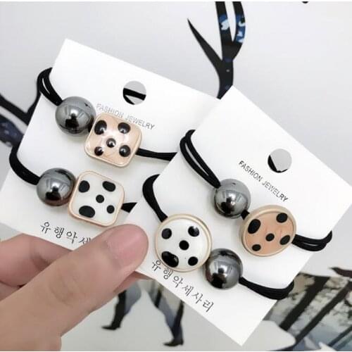 120pcs/lot DIY Simple Beads Acrylic Cream Round Square Hair Bands Elasticity Rubber Band Hair Styling Tools Accessories HA1067