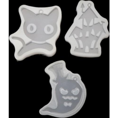 3Pcs Halloween Cat Ghost Haunted House Silicone Resin Jewelry Molds Craft Tool