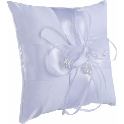 5.9" 15x15cm Wedding Party White Ring Pillow Flower for Wedding Decoration Pocket Ring Pillow with Ribbons Wedding Supplies